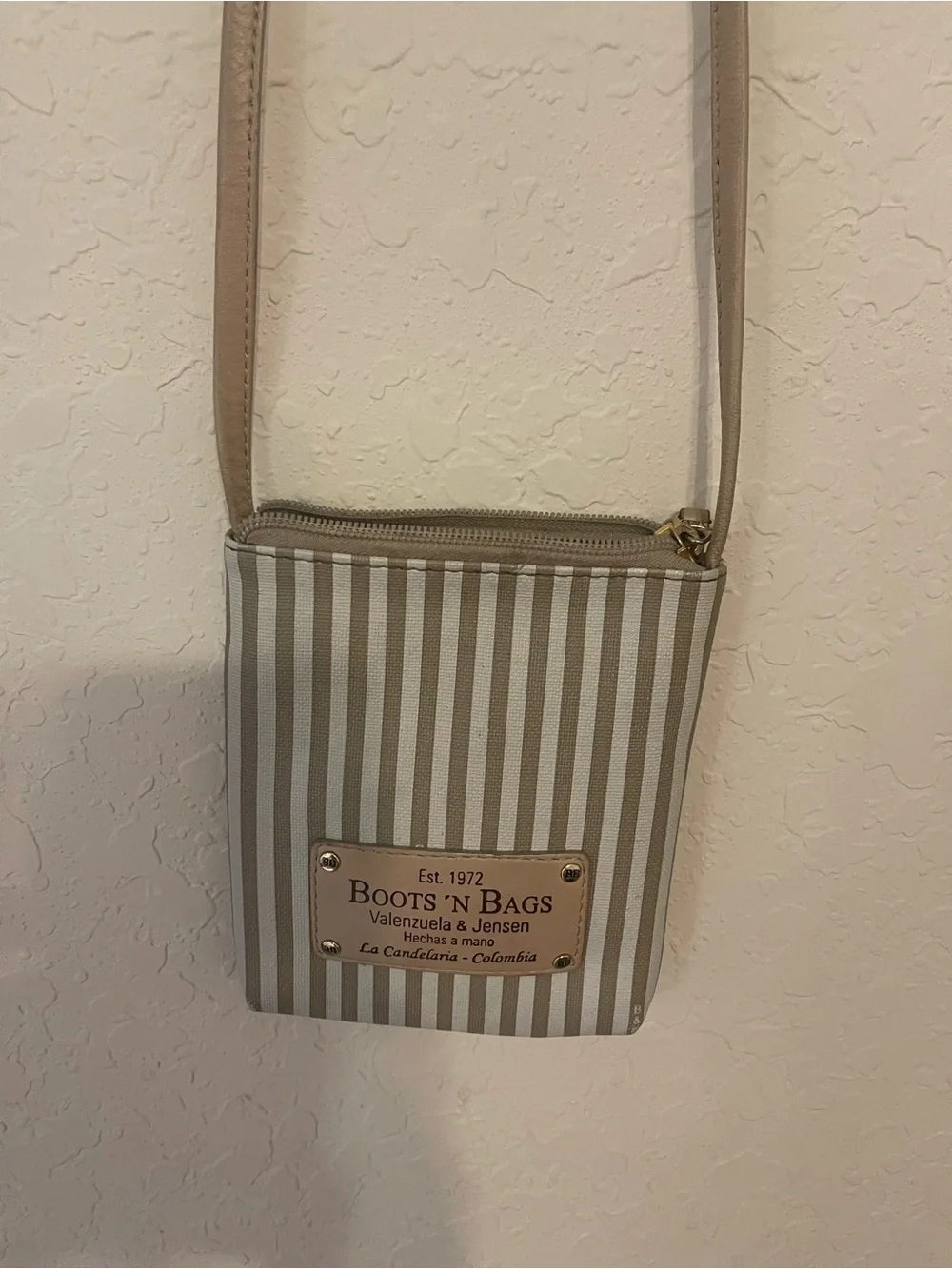 Vintage Boots 'N Bags Striped Canvas & Leather Crossbody Pouch